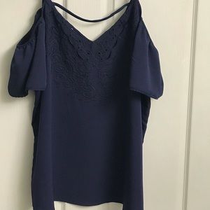 Off the shoulders navy blue blouse